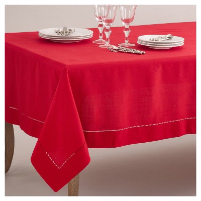 70"x180" Hemstitch Border Design Tablecloth Red - Saro Lifestyle