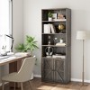 Bookcase with Doors Industrial Bookshelf 11.8in Depth Display Storage Shelves 71.4in Tall Farmhouse Bookcases - 3 of 4