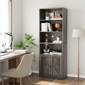 71.4 Inch Tall Industrial Bookcase, Freestanding Bookcase with Doors, Farmhouse Bookshelf - 1 of 4