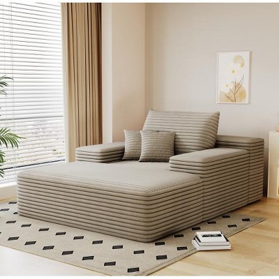 68"x51" Oversized Chaise Lounge Sofa Bed, Faux Fur Sleeper Couch for Living Room