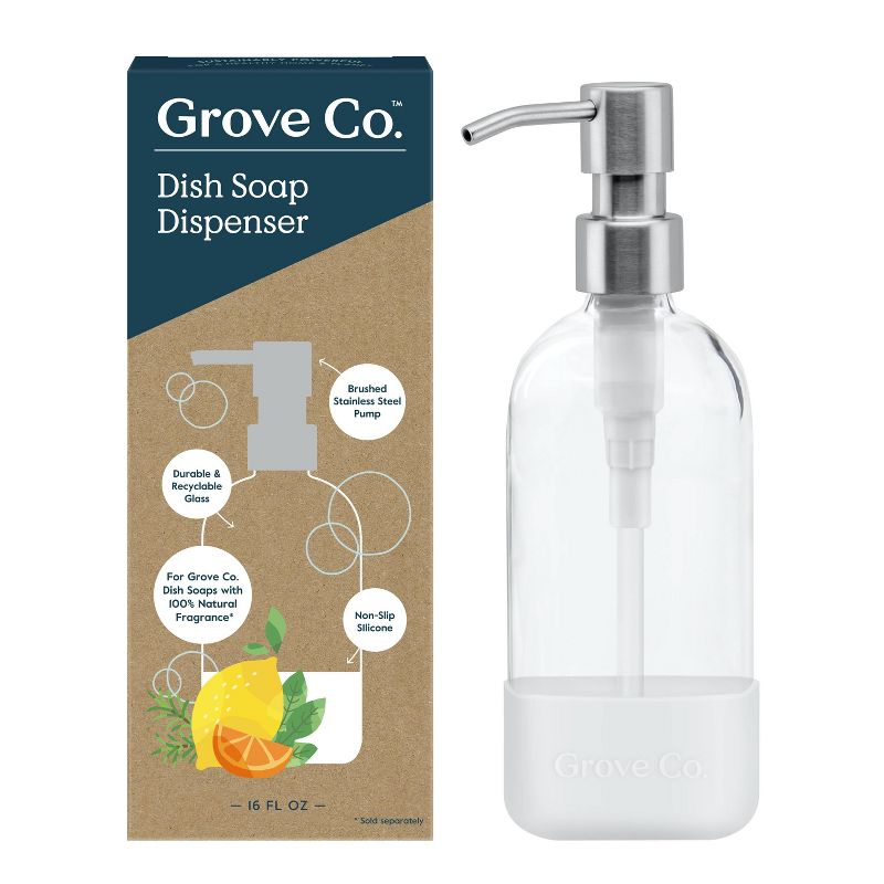 Grove Co. Dish Soap Glass Dispenser with White Silicone Sleeve, 1 of 16