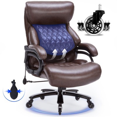 Grungis PU Leather Swivel Office Chair with Wheels,Gaming Chair with Adjustable Height and Pocket Spring Cushion,Computer Chair for Office