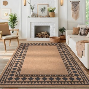 Modern Easy Jute Rug Machine Washable Geometric Bordered Indoor Outdoor Carpet - 1 of 4