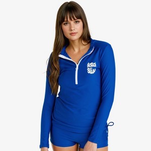Calypsa Women's Half-Zip Long Sleeve Rash Guard UPF 50+ Nora Swim Top - 1 of 4