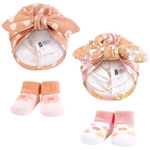 Hudson Baby Infant Girls Turban and Socks Set, Peace Love And Flowers, One Size - 1 of 4