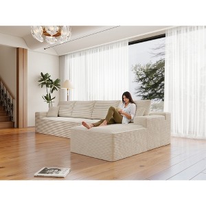 131.9"68.9" Plush Corduroy 4-Piece Modular Sectional Sofa with No Assembly Required and Comfortable Chaise Lounge - 1 of 4