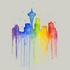 Men's Design By Humans Seattle Skyline Rainbow Watercolor By OlechkaDesign T-Shirt - 2 of 3