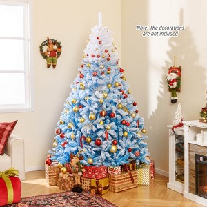 Costway 5/6/7/8 FT Artificial Christmas Tree with 456/820/1264/1774 Branch Tips & Folding Metal Stand White & Blue/White & Pink - 1 of 4