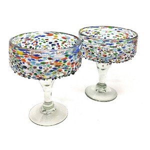 Dos Sueños Mexican Hand Blown Margarita Glasses - Confetti Rock Design - 16oz - Set of 2 - 1 of 4