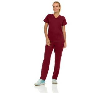Medichic Women Scrubs Set V-Neck with Straight Leg Pants Medical Scrub Set - 1 of 4