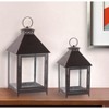 HomeRoots Set of Two Black Geometric Iron And Glass Floor Lantern Candle Holders - 2 of 4