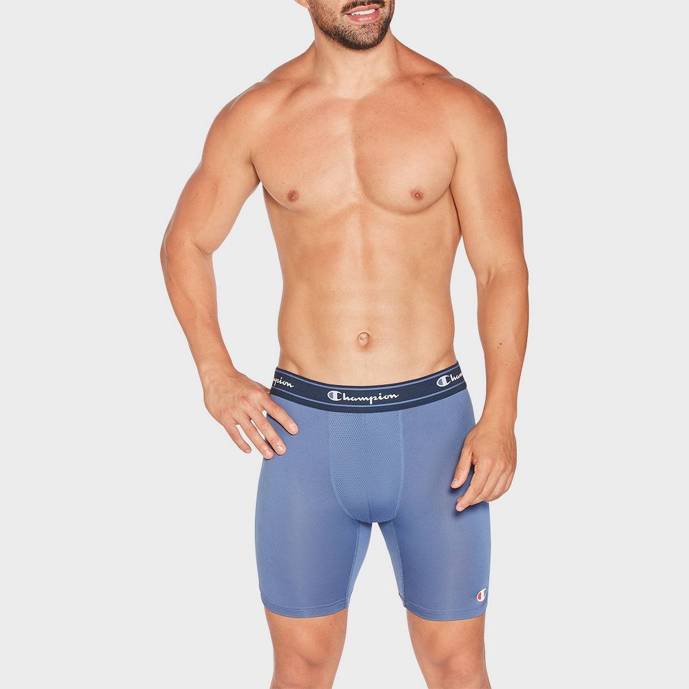 Champion Men's Active Performance 5pk Breathable Mid-Leg Boxer Briefs - Black/Red/Gray/Blue L
