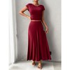 Women Two Piece Skirt Set Casual Crew Neck Short Sleeve Cropped Top Elastic Waist Swing Midi Skirts - 2 of 4