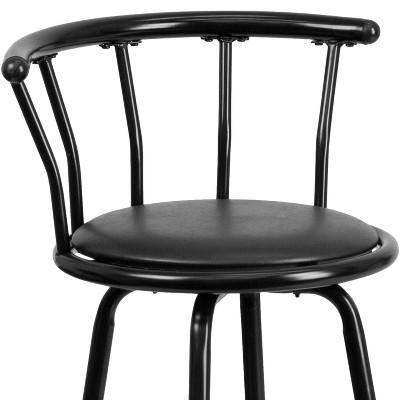 Elegant Crown Back Black Leather Swivel Barstool with Metal Frame