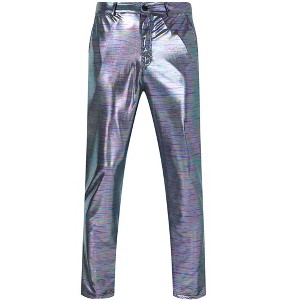 Men's 70s Disco Pants Metallic Sequin Straight Leg Trousers Party Dance Outfits Silver Plaid - 1 of 4