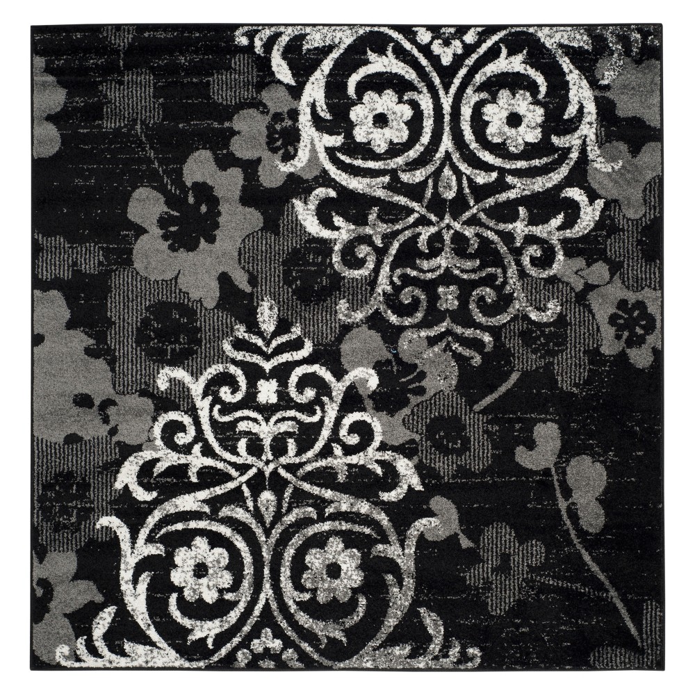 8'X8' Medallion Square Area Rug Black/Silver - Safavieh