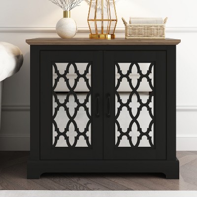 Galano Heron 2 Door Accent Cabinet (29.3 in. H x 32.4 in. W x 15.7 in. D) in Dusty Gray Oak, Mexican Gray, Ivory with Knotty Oak, Black with Knotty Oak