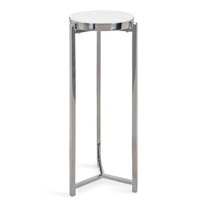 Kate and Laurel Aguilar Round Metal Drink Table, 8x8x23, Silver and White - 1 of 4