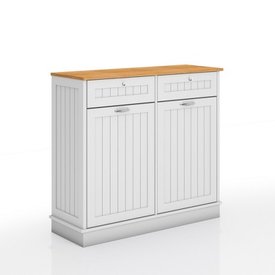 APRILSOUL 40 in. Storage Cabinet, Tilt Out 10 Gallon Garbage Can Cabinet, Dog Proof Trash Bin