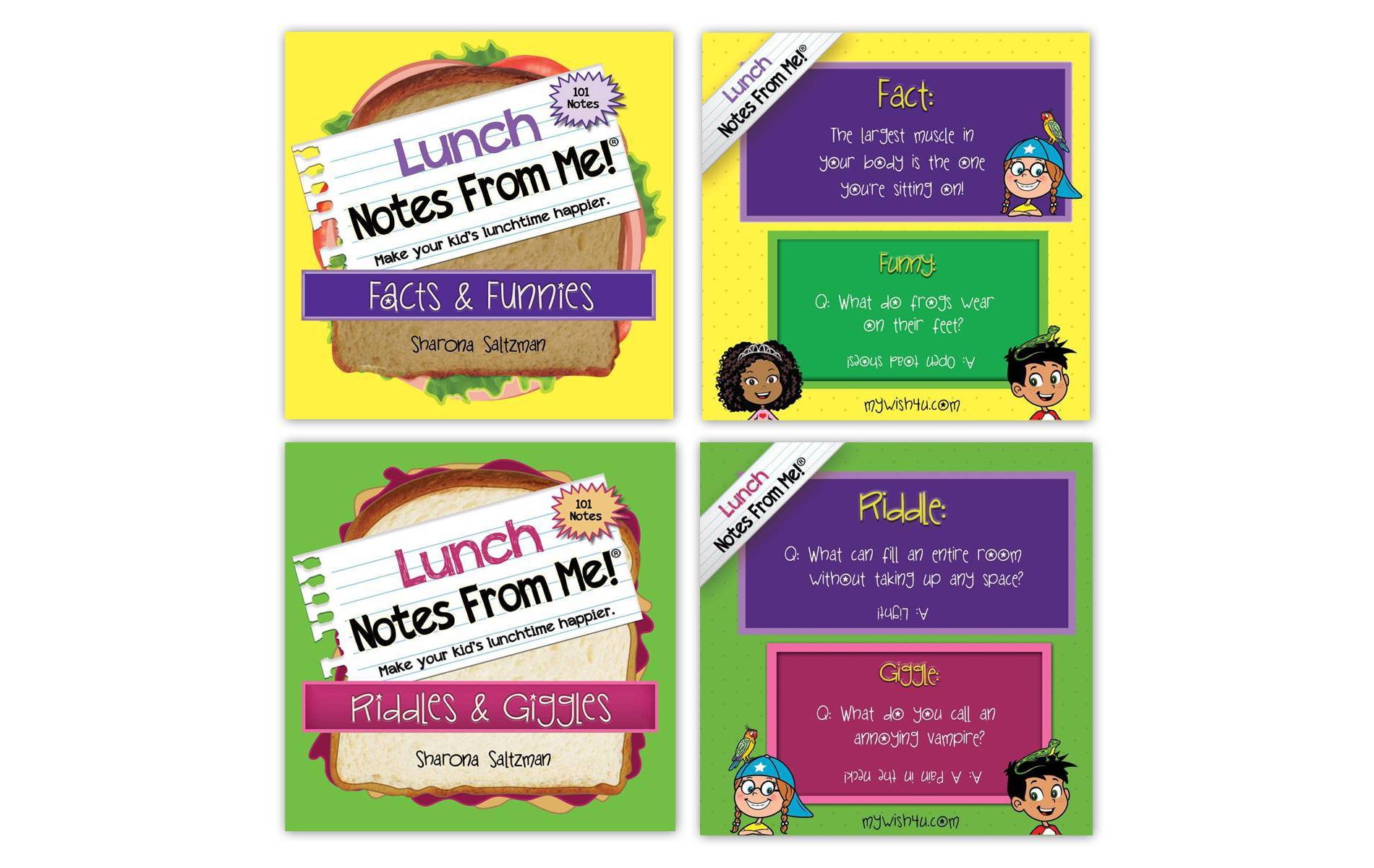 MyWish4U Back to School 2pk Kids' Lunch Box Notes, Facts and Funnies with Riddles and Giggles - 200 notes