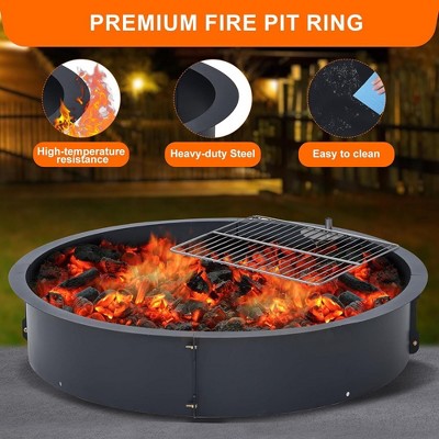 36 Inch Black Steel Wood Burning Fire Pit with Cooking Grate