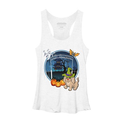 Women's Design By Humans Puppy Dog Witch Hat Halloween Ghost By Fractals Racerback Tank Top