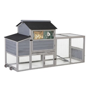 AZL1 Life Concept Pet Crates and Houses Portable Mobile Chicken Coop with Nesting Box, Sleeping Room, Sun Board, Doors, Gray, 82.28"*25.6"*44.88" - 1 of 4