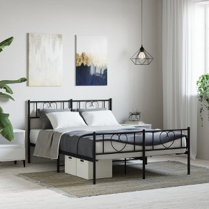 vidaXL Metal Bed Frame with Headboard and Footboard Black 53.1 in.x74.8 in. - 1 of 4