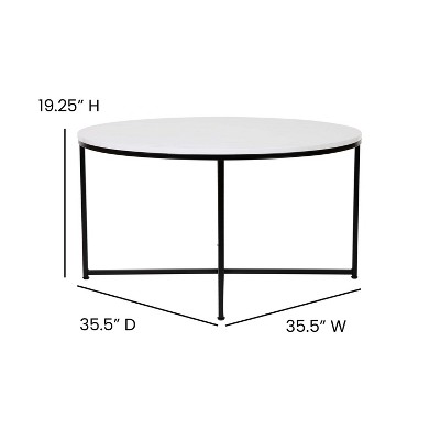 White Marbled Wood & Matte Black Metal 3-Piece Coffee Table Set