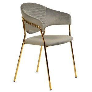 LeisureMod Dining Chair Upholstered Leather Armchair Velvet Accent Ergonomic Padded Seat and Back Durable Stainless Steel Base Bella Series - 1 of 4
