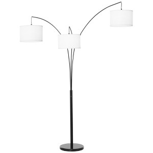 HOMCOM Arc Floor Lamp with 3 Hanging Drum Shape Lampshade, Flexible Steel Pole and Marble Round Base, Black/White - 1 of 4