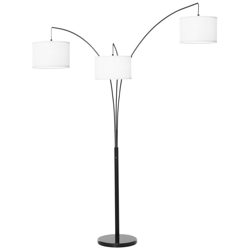 HOMCOM Arc Floor Lamp with 3 Hanging Drum Shape Lampshade, Flexible Steel Pole and Marble Round Base, Black/White, 1 of 7