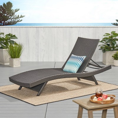 Gray Wicker Adjustable Outdoor Chaise Lounge with Iron Frame
