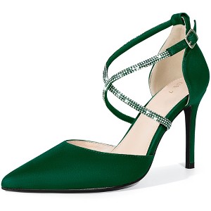 BLISSFUL STEP Women's Pointed Toe Ankle Strap Rhinestone Pumps - 1 of 3