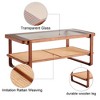 GDFStudio Ronald Modern Double-layer Solid Wood Glass 46" Rectangle Coffee Table with Rattan Weaving - 4 of 4