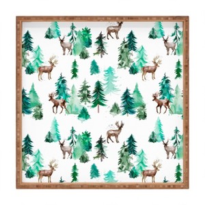 Ninola Design Deer Forest Watercolor Square Bamboo Tray - Deny Designs - 1 of 3