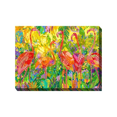 Cottage Garden West of The Wind Fabulous Flamingos Colorful 40 x 30 Inch Waterproof Gallery Wrapped Canvas, Outdoor Garden, Yard, Patio All Weather
