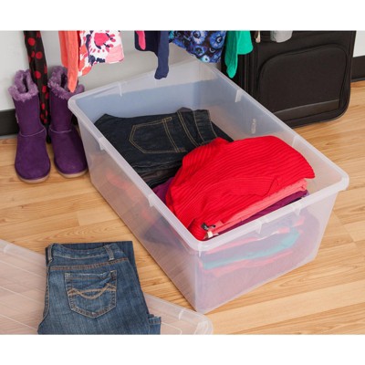 Clear Polypropylene Stackable Storage Bin with Latch Lid, 68 Quart