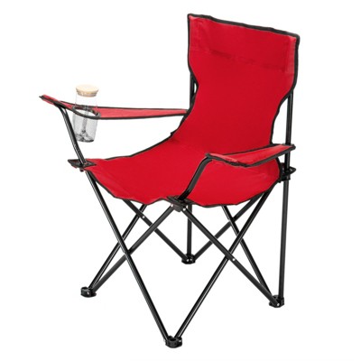 VisioGear Folding Camp Chair, Portable Foldable Camping Chair with Cup Holder for Camping, Fishing, Red, 31.8"*19.7"*31"