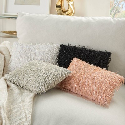 White Beaded Tassels 10" x 14" Lumbar Throw Pillow