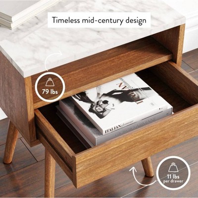 Nathan James Mid-Century Walnut and Faux Marble Storage End Tables