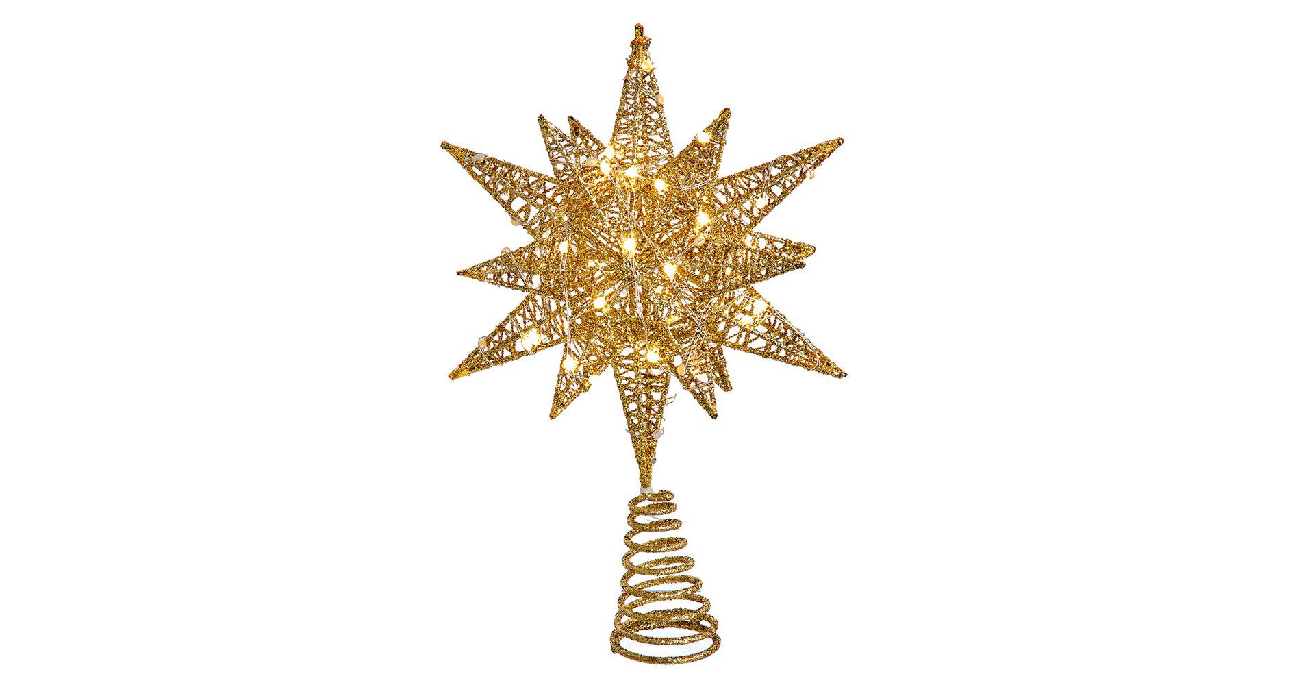Kurt Adler 11-Inch Pre-Lit Twinkling LED 60-Light Gold Starburst Tree Topper