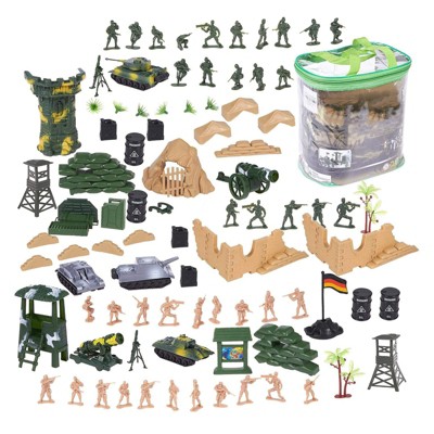Juvale 100 Piece Military Figures  Accessories, Toy Army Soldiers Two Flag Battlefield