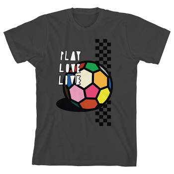 Soccer "Play, Love, Live" Youth Charcoal Short Sleeve Crew Neck Tee