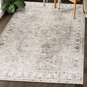 ReaLife Rugs 2'6"x10' Machine Washable Padded Boho Farmhouse Joy Rug Beige/Ivory - 1 of 4