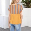 Anna-Kaci Women's Short Sleeve Boho Peasant Top with Tie Front and Striped Print for Casual Everyday Wear - 3 of 4