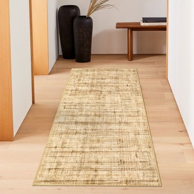coucheta Machine Washable Area Rug, Modern Abstract Stain Resistant Low-Pile Faux Linen Design Carpet with Non Slip Backing, for Living Room, Bedroom