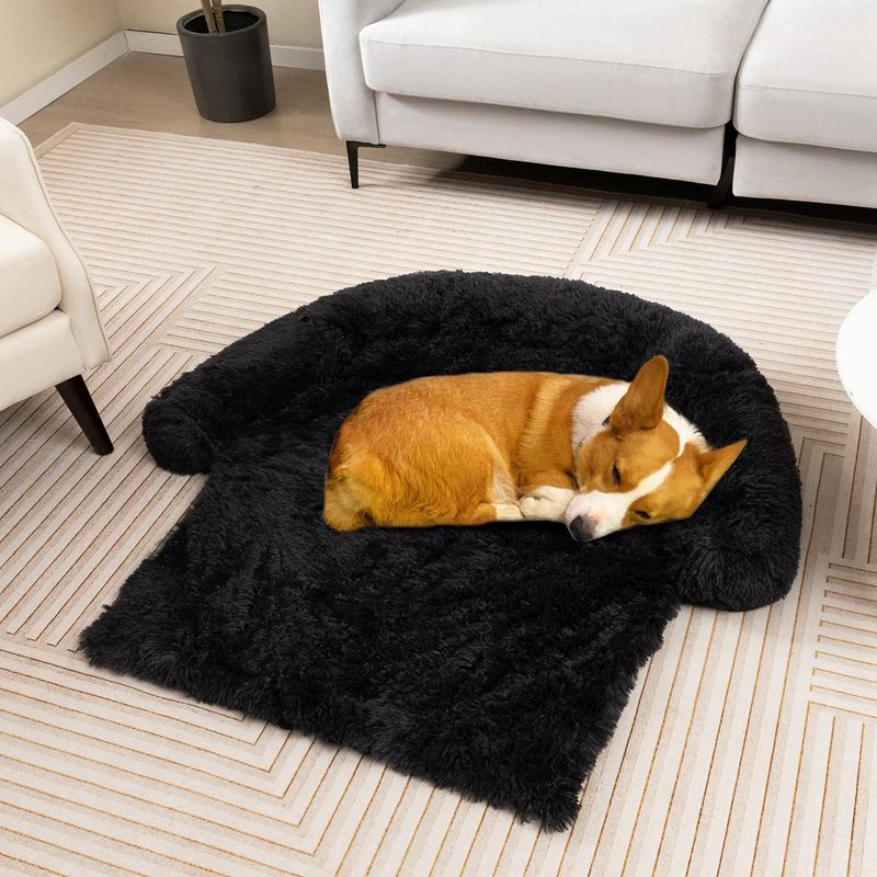 Costway Plush Calming Dog Couch Bed with Anti-Slip Bottom Plush Mat for Small/Medium/Large Dogs & Cats Black, 5 of 11