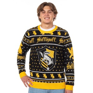 Seven Times Six Harry Potter Sweater Men's Hogwarts House Crests Logo Ugly Christmas Sweater - 1 of 4