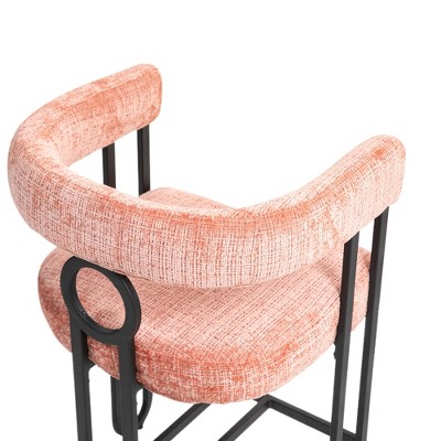 Vynxaria Modern Upholstered Bar Stool with Back - Pink Chenille & Metal Frame